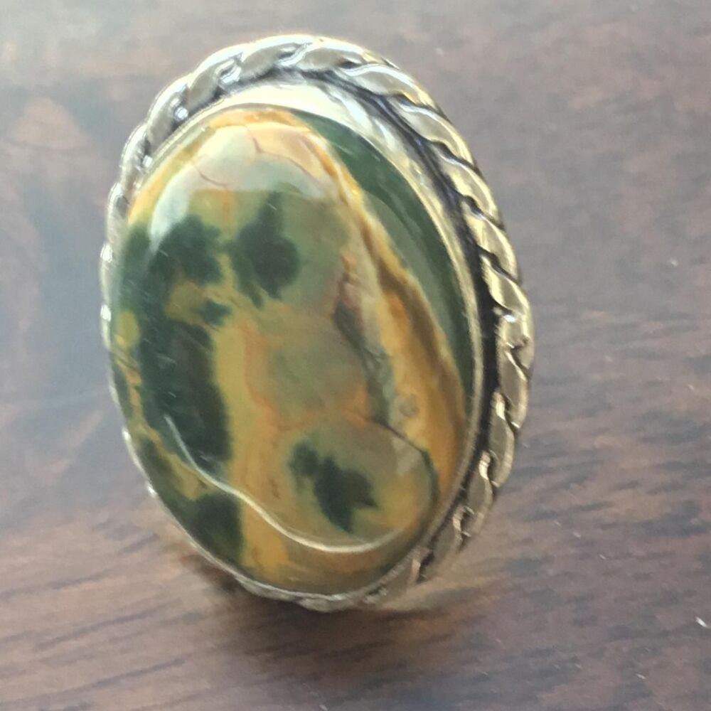 Handcrafted Mariam Calligraphy Jasper Boho Statement Ring Size 6.25